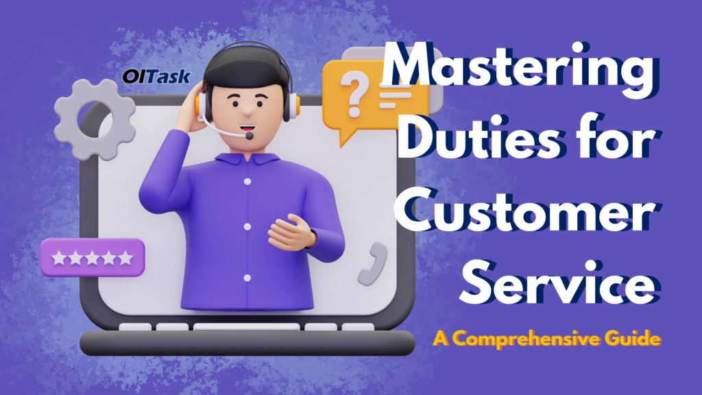 Customer Service Representative on call with a client, beside the title: "Mastering Duties for Customer Service"